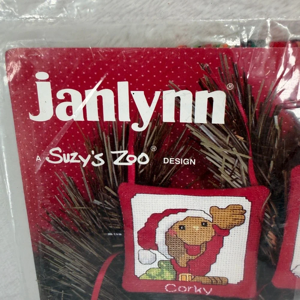 Janlynn 3x3 Suzy's Zoo II Christmas Cross Stitch Ornament Kit 38-82 Set of 8 NEW